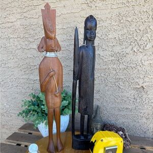 Handcrafted Wooden warriors Sculptures - Brown and Black